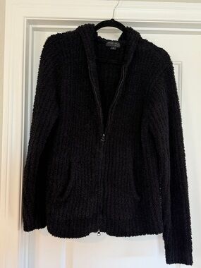 Barefoot Dreams Black Fuzzy Zip Hoodie Jacket